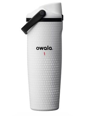 Owala White Textured Travel Bottle with Black Carry Handle